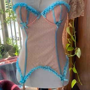 Birthday Cake Corset Garter Lace Peach Sky Blue VS